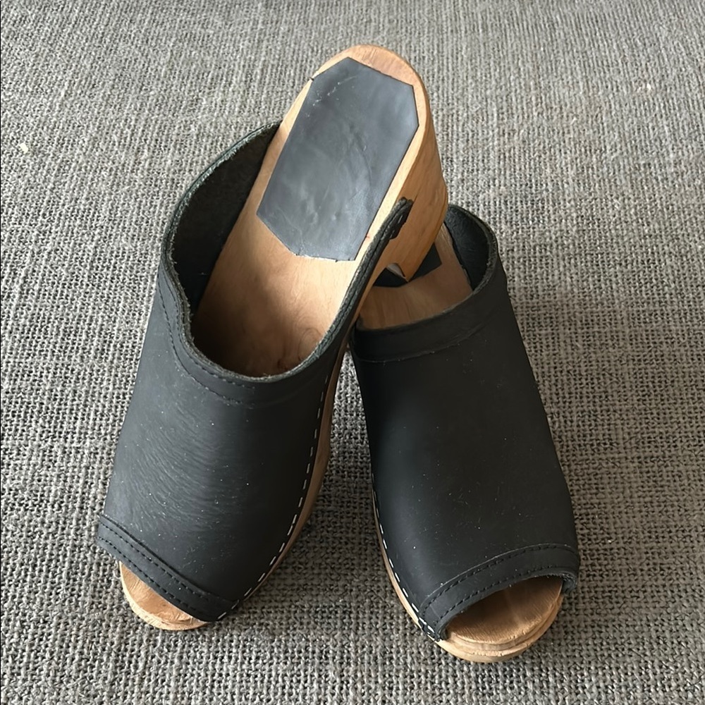 Black Leather Clogs